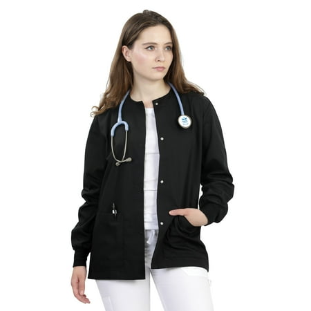 Plaid Knit Jacket - MAZEL UNIFORMS WOMENS SCRUB JACKET WITH KNIT SLEEVES