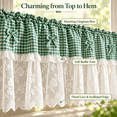thumbnail image 6 of Plaid Lace Cafe Curtain, Short Window Valance with Bow, Small Window Treatment for Privacy and Soft Daylight, for Farmhouse Kitchen, Laundry Area and Small, Green, 9.84 x 8.66 x 1.18 in, 1 Piece, 6 of 10