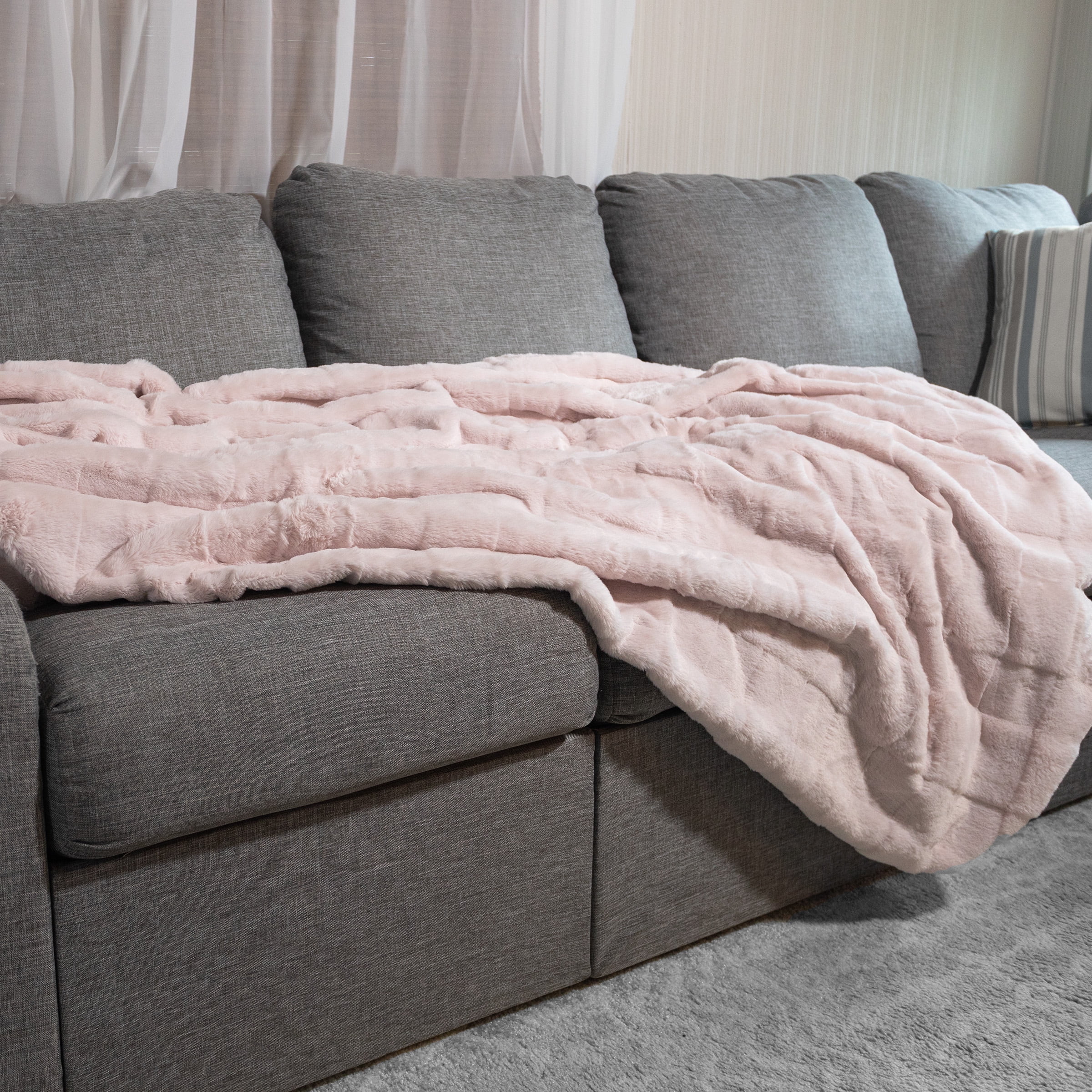 Lavish Home 60x80-Inch Faux Fur Blanket - Queen Size Bedding (Pink)