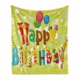thumbnail image 1 of Birthday Soft Flannel Fleece Throw Blanket, Happy Celebration in Shapes Funny Ice Cream Candies and Balloons, Cozy Plush for Indoor and Outdoor Use, 70" x 90", Multicolor, by Ambesonne, 1 of 6
