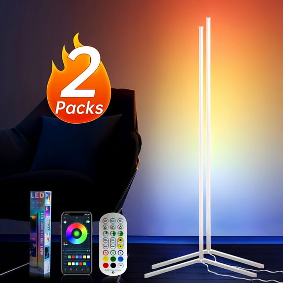 Smart RGB LED Corner Floor Lamp - 16M Color Changing, APP & Remote Control, 56in Adjustable, Music Sync for Game Room, Living Room & Party Decor