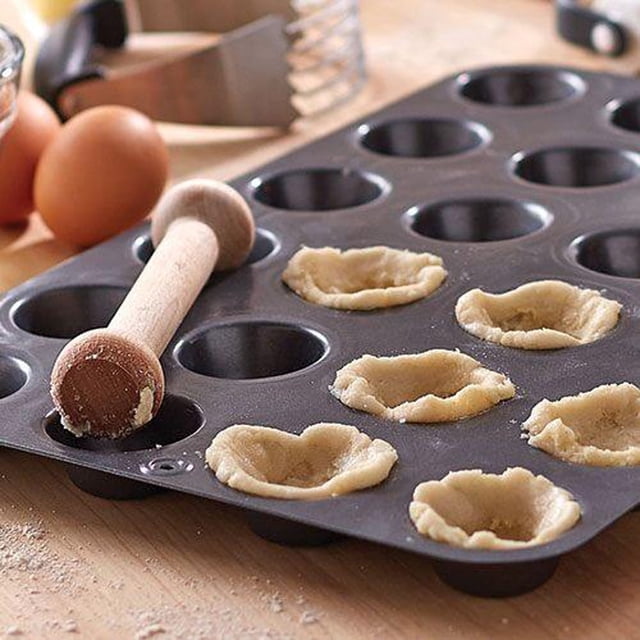 Juego de tapa para molde de pastel de vidrio para microondas, prensador de tartas de huevo, doble cara, de madera, para hornear y dar forma