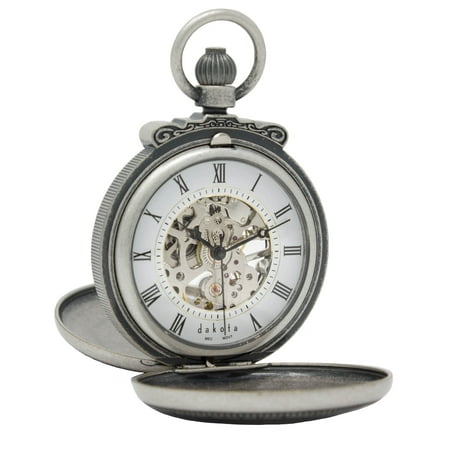 Men's Antique Silver Mechanical Pocket Watch by Dakota
