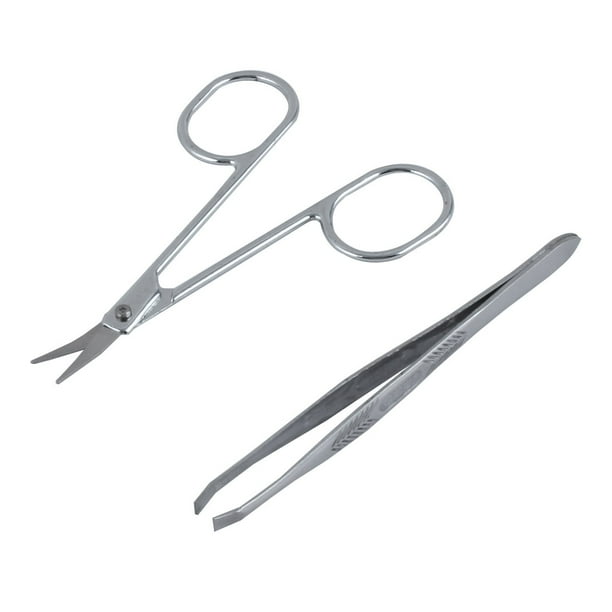 Unique BargainsWoman Silver Tone Flat Edge Tweezers Scissors Eyebrow Trimmer Tool