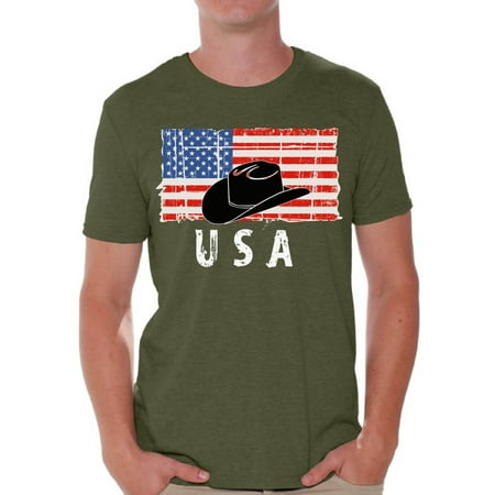 Awkward Styles Cowboy Hat USA Men Shirt I'm American USA Flag T shirt for Men 4th of July Gifts Texas Men Tshirt Gifts for Men Cowboy Hat T-shirt for Men Independence Day