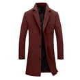 thumbnail image 4 of Men Lapel Single Breasted Mid‑Length Coat Long Sleeve Button Overcoat with Patch Pocket,Warm Windproof Winter Outdoor Outwear,Red,L, 4 of 5