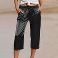 thumbnail image 2 of Aihuaihua Womens Satin Capri Pants Summer Wide Leg Pants Casual High Waist Elastic Cropped Trousers Beach Vacation Clothes Dark Gray XXL, 2 of 5