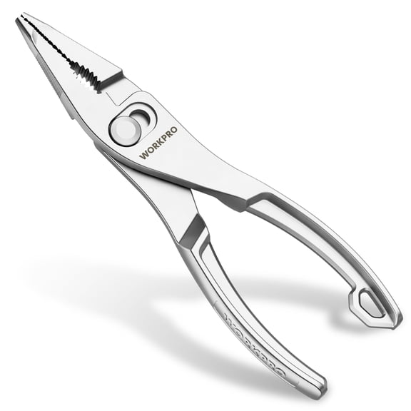 WORKPRO 4.5" Long Nose Slip Joint Pliers, Heat-Treated Alloy Steel Pliers with Two-Position Adjustment, Cross-Serrated Grip, Anti-Rust Finish for Tight Spaces & Versatile Use