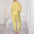 thumbnail image 5 of Kll Yellow Gingham Print Women'S Long Sleeve Pajamas With Pants Sleepwear Loungewear 2 Set-Small, 5 of 9