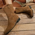 thumbnail image 4 of Studded Suede Cowboy Boots for Women Trendy Chunky Heel Western Mid Calf Boots Zipper Booties, 4 of 5