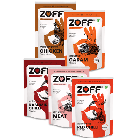 Zoff Non-veg Lover's Indian Spice Kit: Explore the Non-veg combo kit | Natural Spices | Chicken Curry, Garam masala, Red chili, Meat masala, Kashmiri chili Combo Pack