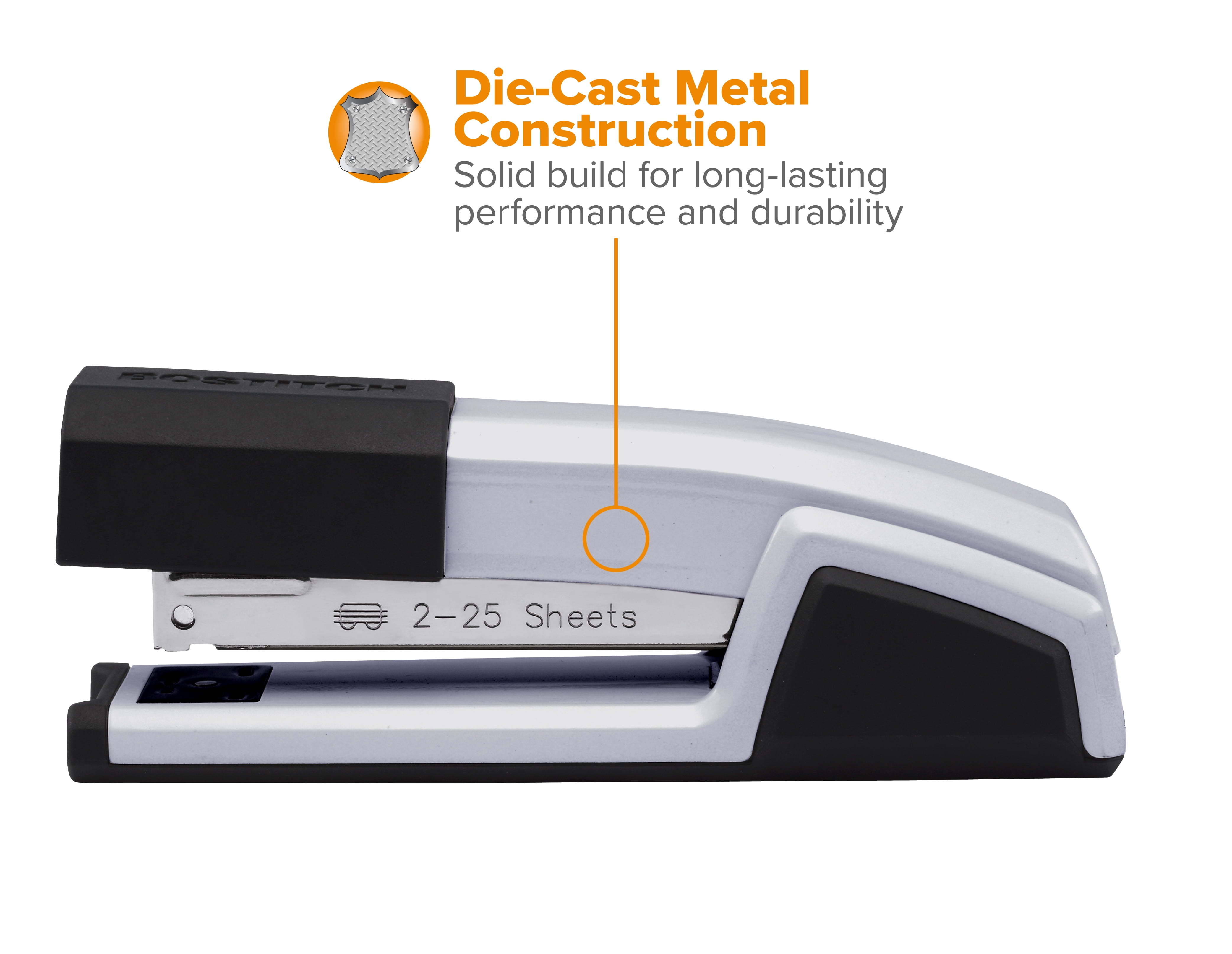 Bostitch Premium Epic Stapler, 25-Sheet Capacity, Silver