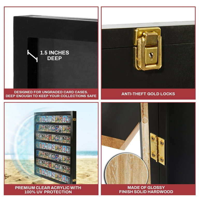 Pennzoni Baseball Card Display Case, 70 Ungraded Cards Acrylic Frame, Golden Oak