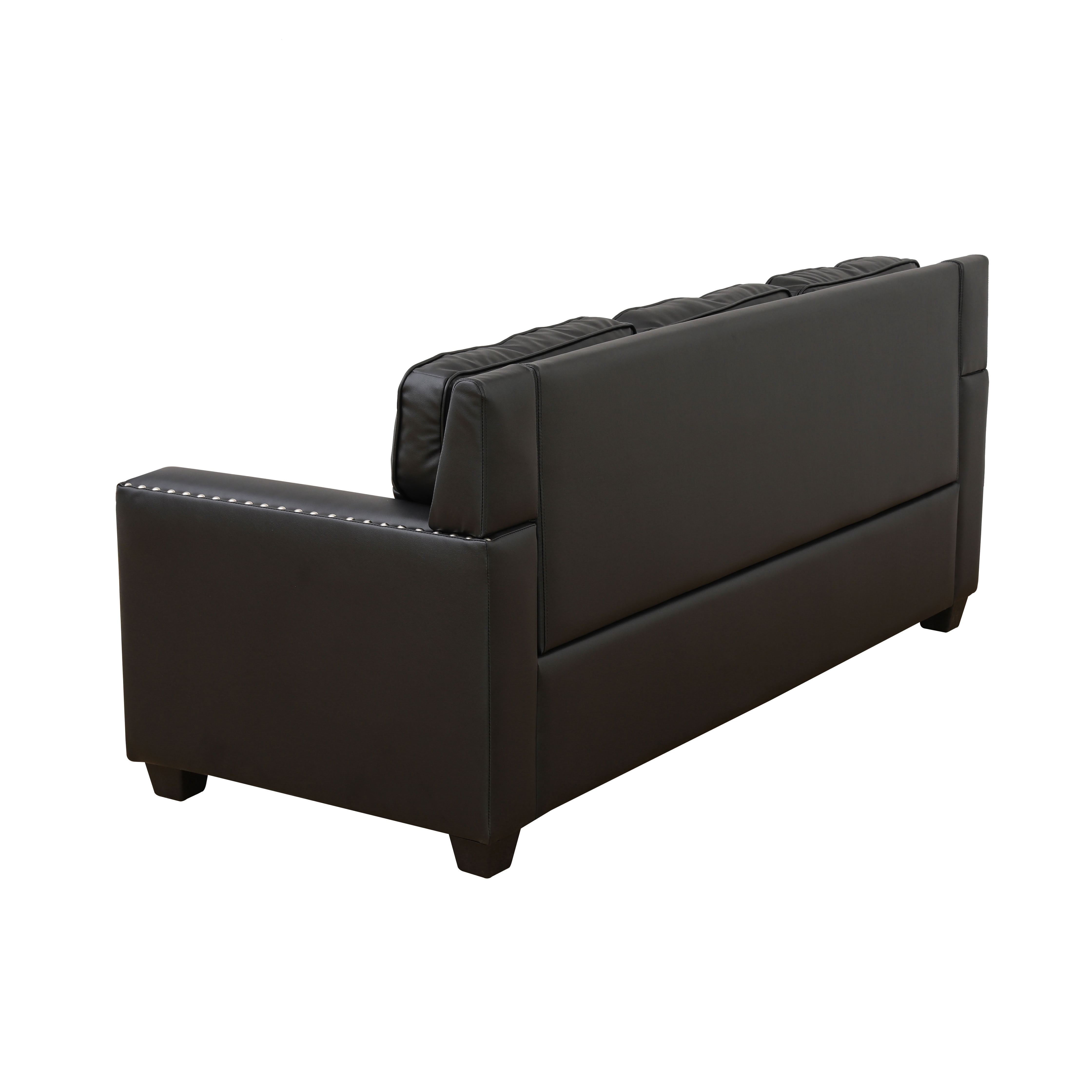 MAYEERTY Breathable Faux Leather 3-Seater Sofa, Reclining Couch with Nailhead Trim & Anti-Insect Frame for Living Room, Dark Grey