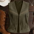 thumbnail image 6 of Lixiuxyad Women's Suede Fringe Vest Western Cowgirl Sleeveless Open-Front Tassel Cropped Tops,Green, 6 of 7