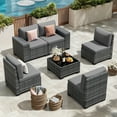 thumbnail image 6 of TECHMILLY 6-Piece Patio Furniture Set, Outdoor Patio Sofa Set With Wide Armrest, All-Weather Wicker Rattan Guest Set With Cushion And Glass Table And Waterproof Cover, Grey & Dark Grey, 6 of 9