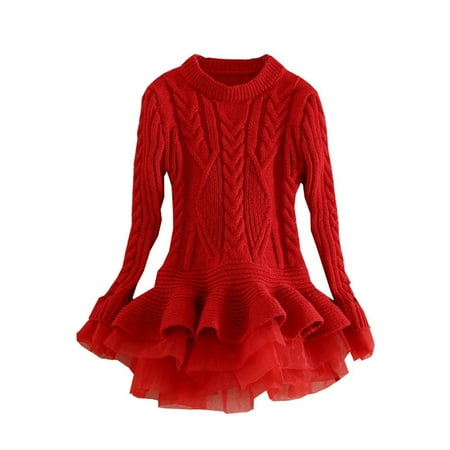 

Esaierr Toddler Kids Long Sleeve Sweaters Dress for Girls Knit Puffy Princess Dress Winter Dresses Party Gown 2-7 Years