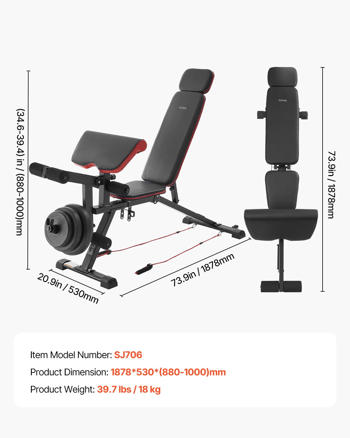 VEVOR Weight Bench,800lbs Adjustable Weight Bench Press for Full Body Workout, Exercise Sit up Bench for Home Gym Strength Training, Flat Bench with with Leg Extension, Preacher Pad, Fast Adjustment