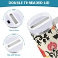 thumbnail image 3 of Yayeee 40oz Stainless Steel Tumbler with Straw and Handle Double-Wall Insulated Travel Water Bottle, Beige Red Floral, 3 of 8