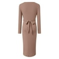thumbnail image 5 of Lispipm Sweater Dress for Women Long Sleeve Maternity Dress with Crew Neck and Slim Fit Ribbed Knit Maxi Dress for Fall Winter Brown M, 5 of 9