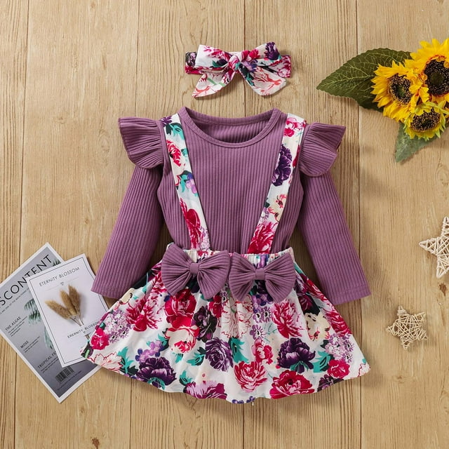LSLJS Toddler Girls Robe à Manches Longues en Coton avec Nœud Tournesol Ensemble Headband, Girls Dresses
