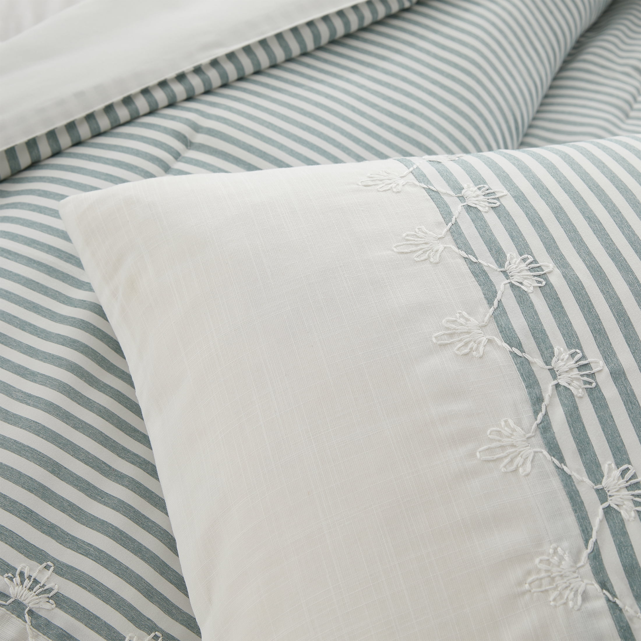 My Texas House Martha Sage Stripes 4-Piece Comforter Set, Full/Queen