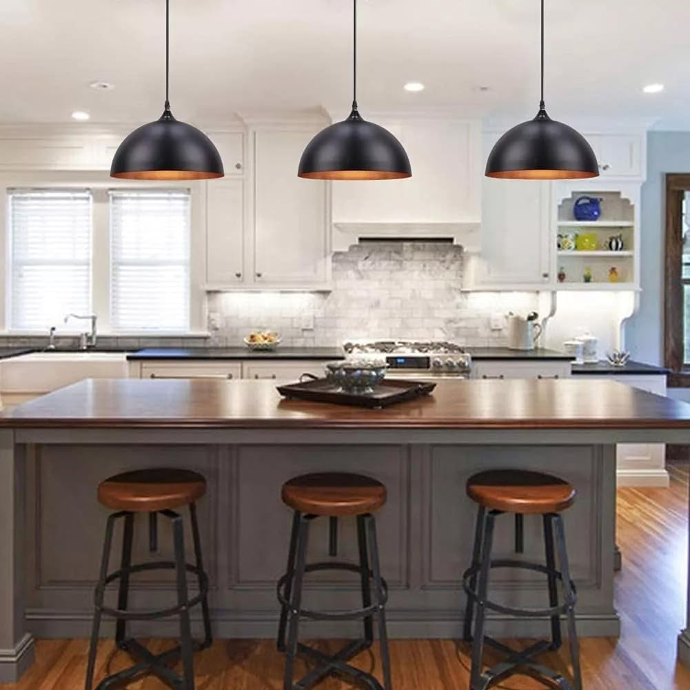 Black Gold Metal Pendant Light for Kitchen Island, American Retro Pendant Lighting for Dining Room, Rustic Industrial Style Pendant Light Fixture, Vintage Farmhouse Pendant Lamp for Shop Over Table