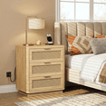 thumbnail image 4 of Biemlerfn 3 Drawer Nightstands with Charging,Rattan Side Table,Natural Wood, 4 of 11