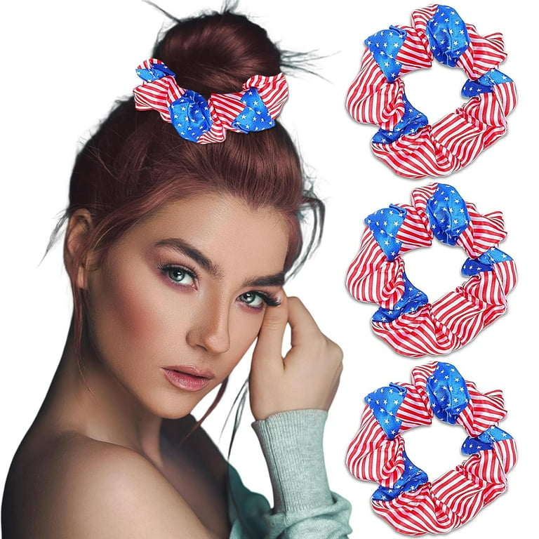 ☆送料・関税込☆VINTAGE HOLLYWOOD★Heart Color Scrunchie★ 3 Pcs Patriotic Hair Scrunchies for Women Girls American
