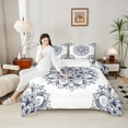 thumbnail image 4 of jejeloiu Vinatge Floral Full Size Comforter Sets,Boho Bohemian Theme Bedding Comforter Set,White Deepblue Bedding Sets For Men Women,Ultra Soft Home Decor Reversible,3 Pieces, 4 of 8