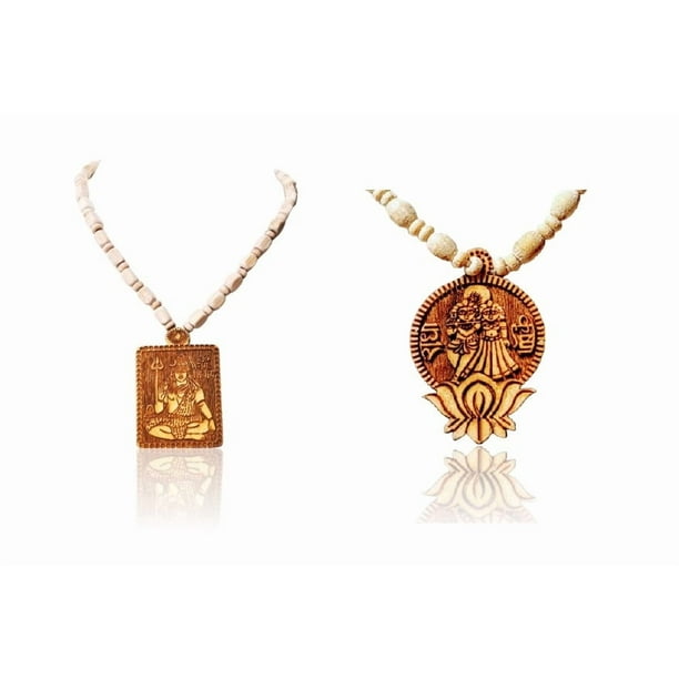 Kamada Combination of Shiv Tulsi (Basil) Pendant mala and exquisite radha krishna lotus Tulsi (basil) mala,Spritual Pendant Necklace for Women and Men