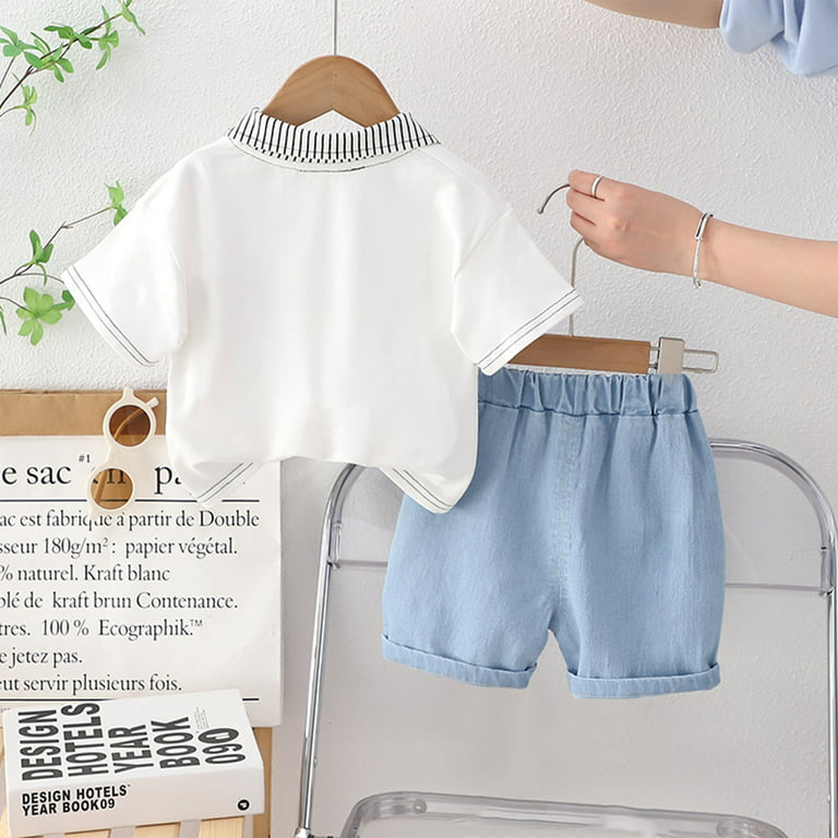 Boys Girls Fashion Clothes Summer Comfy Outfits Kids Cute Short Sleeve  T-Shirt Top Shorts Set Newborn Solid Casual Clothing