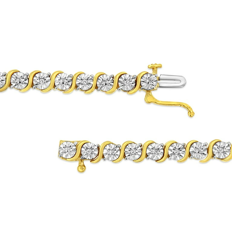 925 Sterling outlet Silver 14K Yellow Gold Fn 7Ct Round Cut Lab-Created Brown Diamond S-Link Tennis Bracelet 7.25