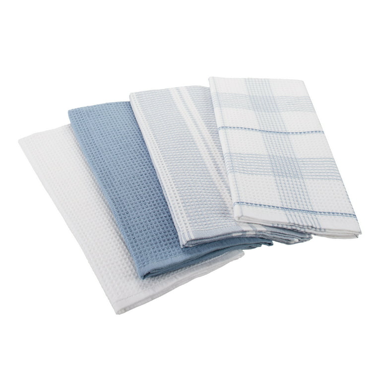Fine Quality Waffle Weave Kitchen Towels, Decorative Dish Cloth Set of 4,  100% Cotton Tea Towels, Super Absorbent, 18 by 24 Inch - Blue Chef