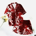 thumbnail image 4 of Hpapadks Halloween Womens Pajama Set Satin Silk Short Sleeve Button Down Top and Shorts Soft Sleepwear 2 Piece Women Pjs Red, 4 of 5