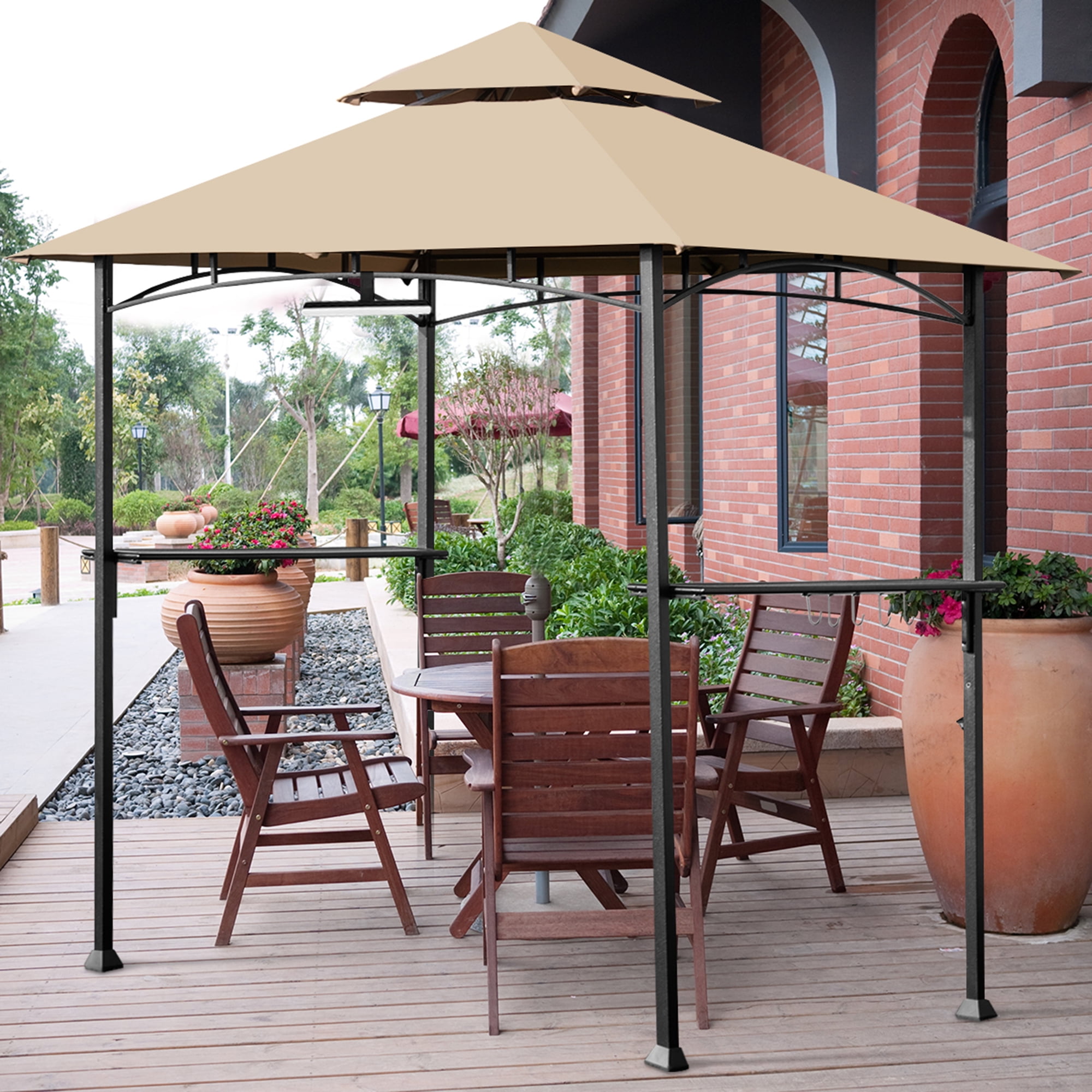 Patiojoy 8' x 5' Outdoor Patio Barbecue Grill Gazebo 2-Tier BBQ tent with LED Lights