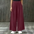thumbnail image 5 of Tqcoqu Women's Corduroy Wide Leg Pants, Elastic High Waist Loose Casual Long Trousers with Side Pockets, 5 of 9