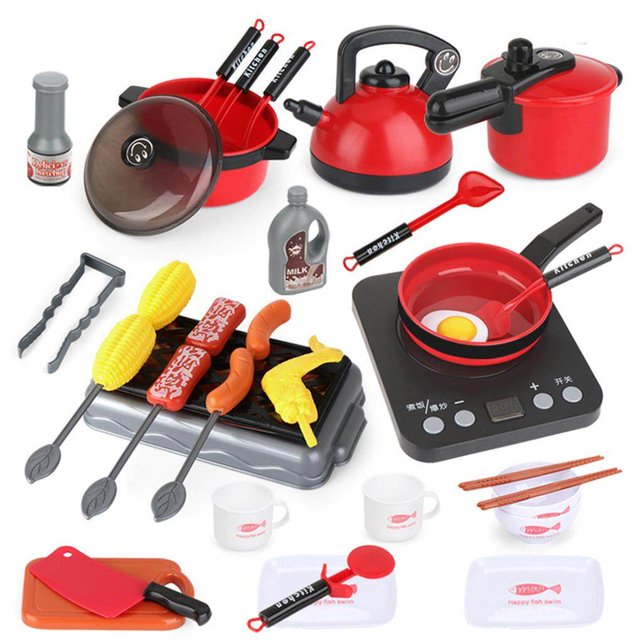 Bewildely Juguetes de cocina para niños, cocina de inducción, utensilios de cocina, olla a presión, juego de juguetes, electrodomésticos, Juguetes Educativos