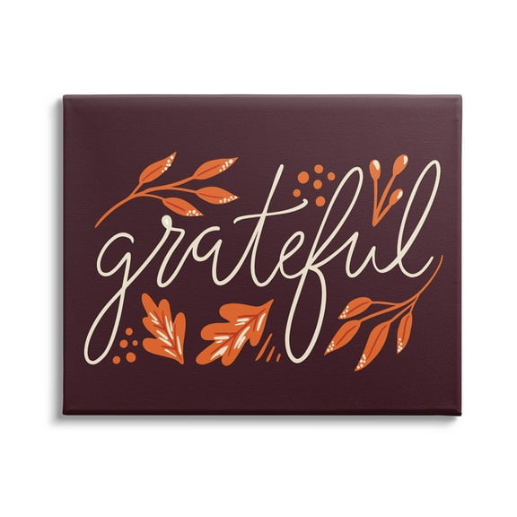 Grateful Autumnal Leaves Phrase Holiday Graphic Art Gallery Wrapped Canvas Print Wall Art