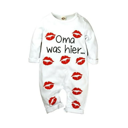 

MELDVDIB Baby Romper Toddler Baby Boys Girls Long Sleeves Solid Lip Letter Print Romper Jumpsuit Gift on Clearance