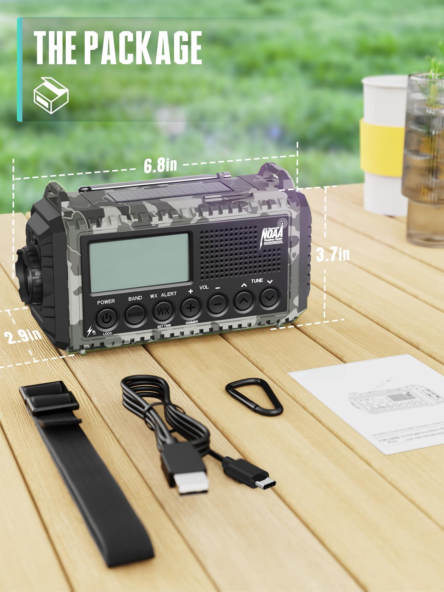 Hand Crank Solar Emergency Radio With 2x Faster Clear Signal& 12000mah Operated Auto Noaa Weather Alert/sw/am/fm Portable 6-way Power Flashlight  Phone Sos Alarm