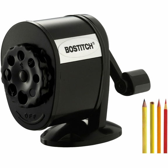 Bostitch Metal Manual Pencil Sharpener, Hand Crank, Fits 8 Pencil Sizes, Black