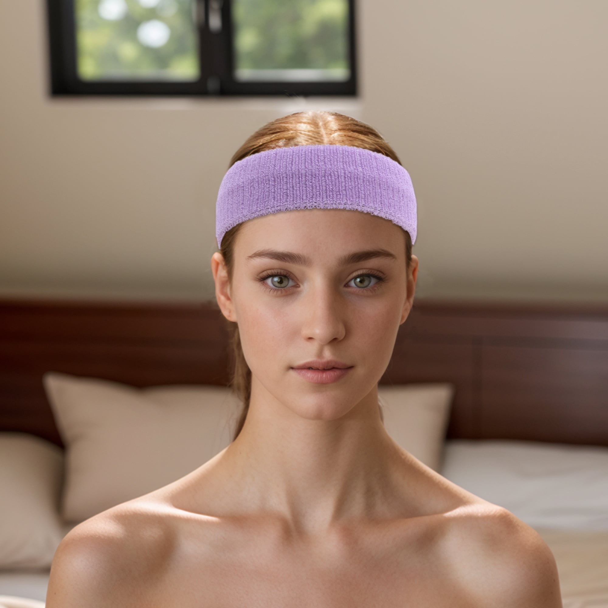 Unique Bargains 3Pcs Soft Headband with Wristband Solid Color Headband Light Purple