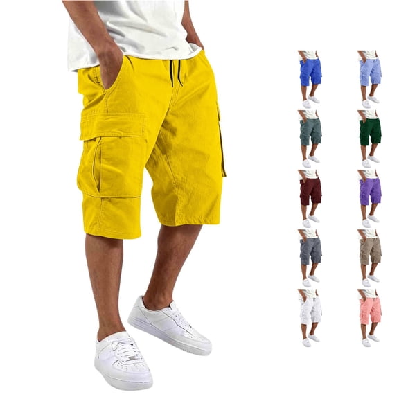 xfsWaSs Mens Cargo Shorts Twill Cargo Shorts for Men Casual Work Shorts Drawstring Hiking Short Pants with Multi Pockets