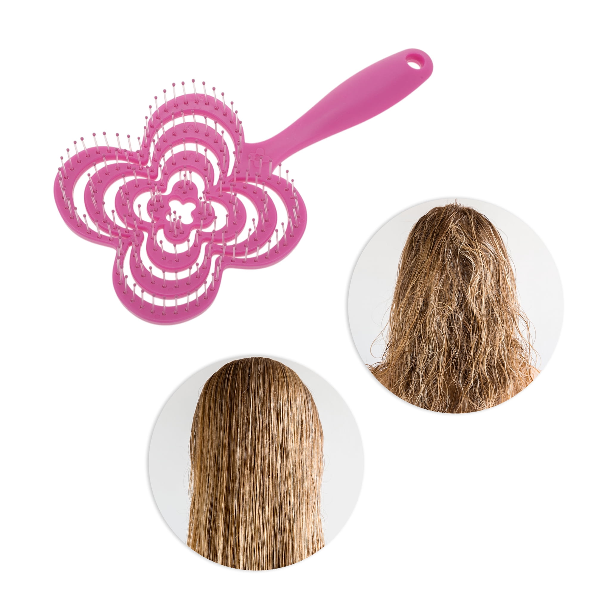 Unique Bargains 1 Pc Solid Four-leaf Clovers Hollow Comb Hair Brush Rose Red
