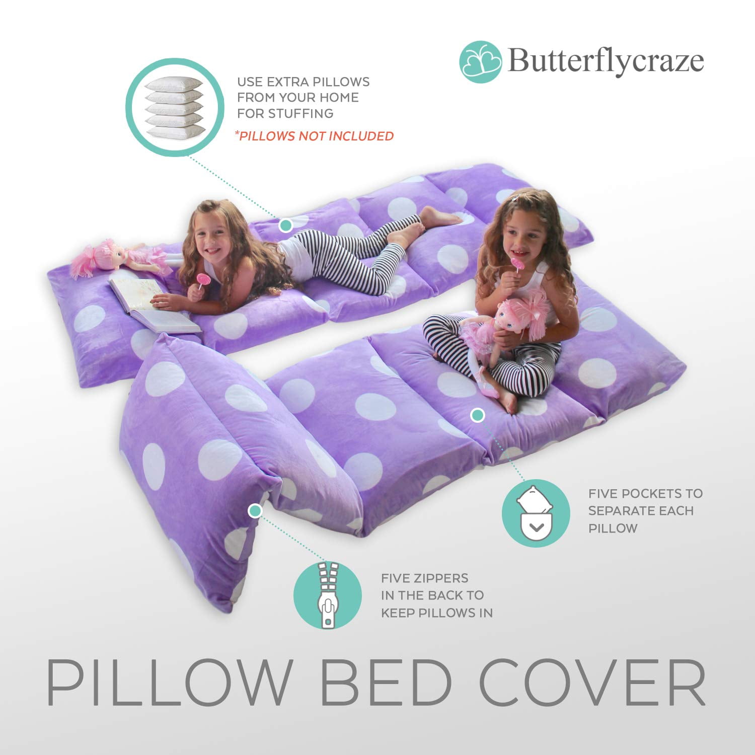 Butterfly Craze Girls Floor Lounger Seats Cover and Pillow Cover Made of Super Soft Luxurious Premium Plush Fabric Perfect Reading and Watching TV Cushion Great for SLEEPOVERS Slumber Parties