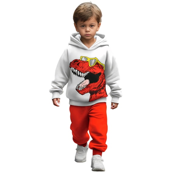 oqasdz Boys Sweatsuit Dinosaur Print Hooded Sweatshirt and Jogger Pants Warm Lined Casual Athletic Sports Play Outfit for Kids and Toddler