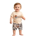 thumbnail image 4 of Toddler Cowboy First Birthday 2 Piece Outfit Set, Baby Boys ONE Letter Print Short Sleeve Tee Cow Print Drawstring Shorts Western Casual Summer Suit(Beige,6-12 Month), 4 of 7