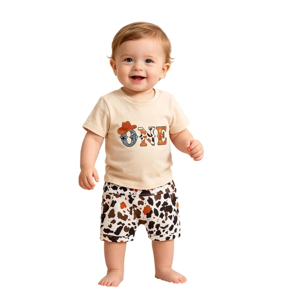WOYY Boys First Birthday Cowboy Outfits Short Sleeve Top Shorts Set Baby Clothes