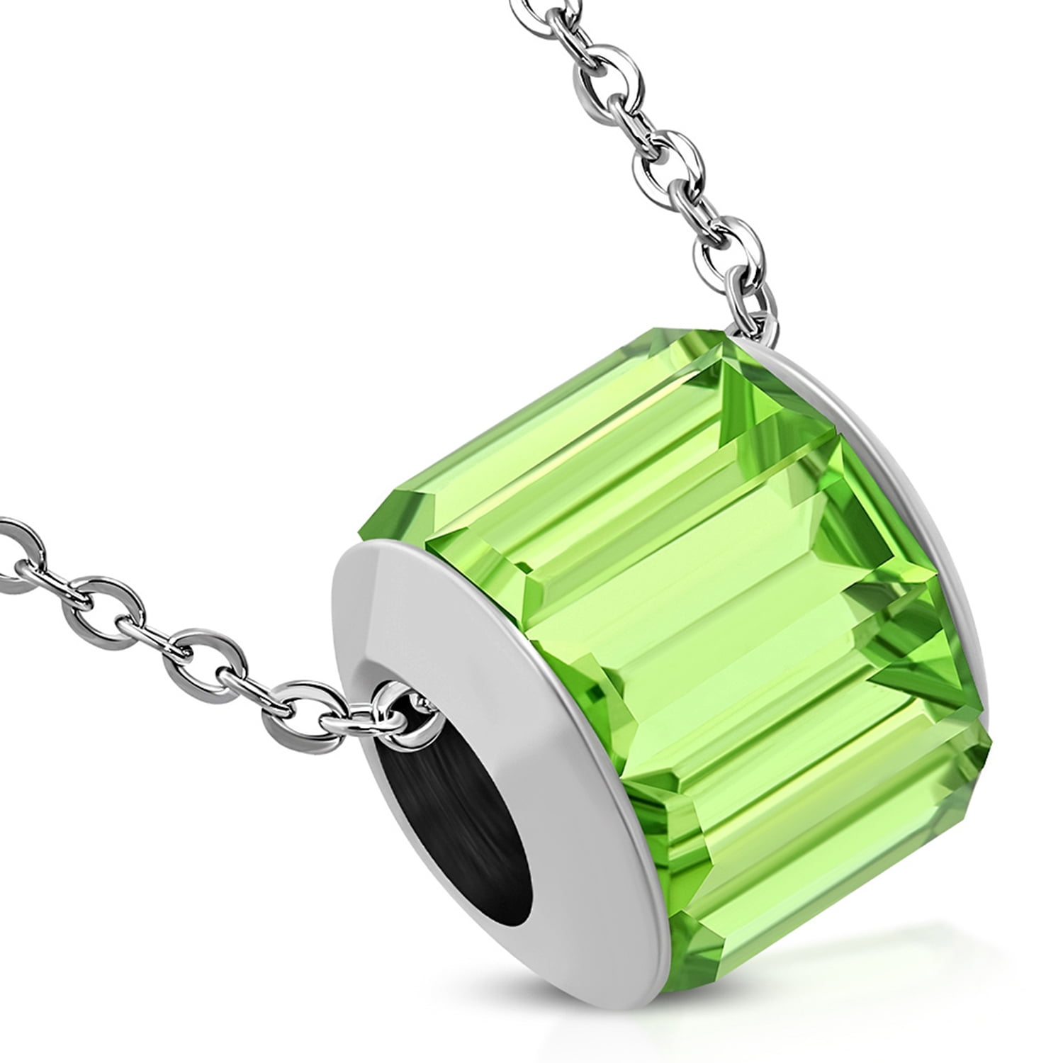 Stainless Steel Bead Barrel Baguette Crystals Charm Link Chain Necklace